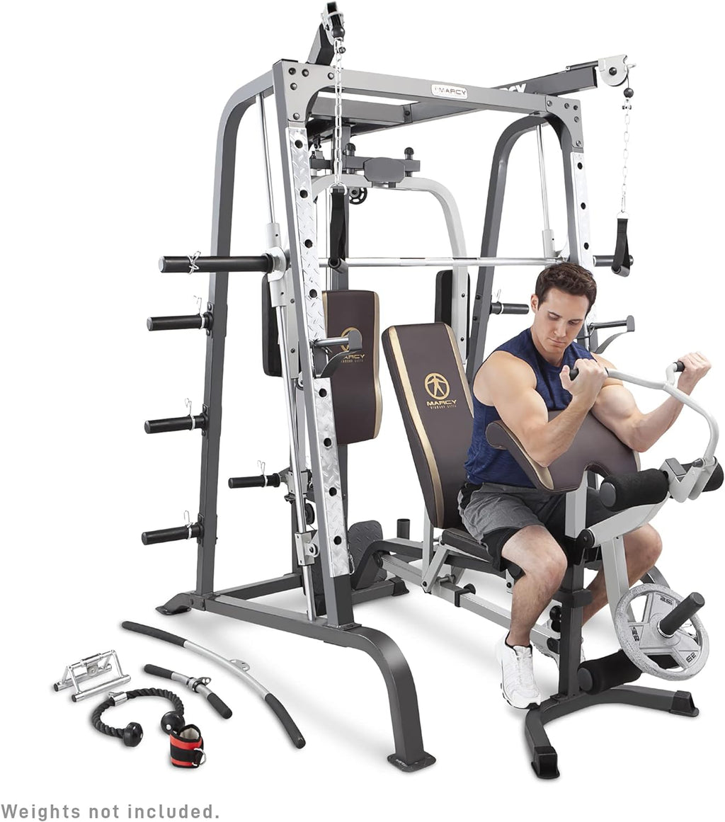 Marcy Smith Cage Workout Machine Full Body Strengthtraining Home Gym Equipment System with Leg Developer, Press Bar, PEC Deck, and Squat Rack