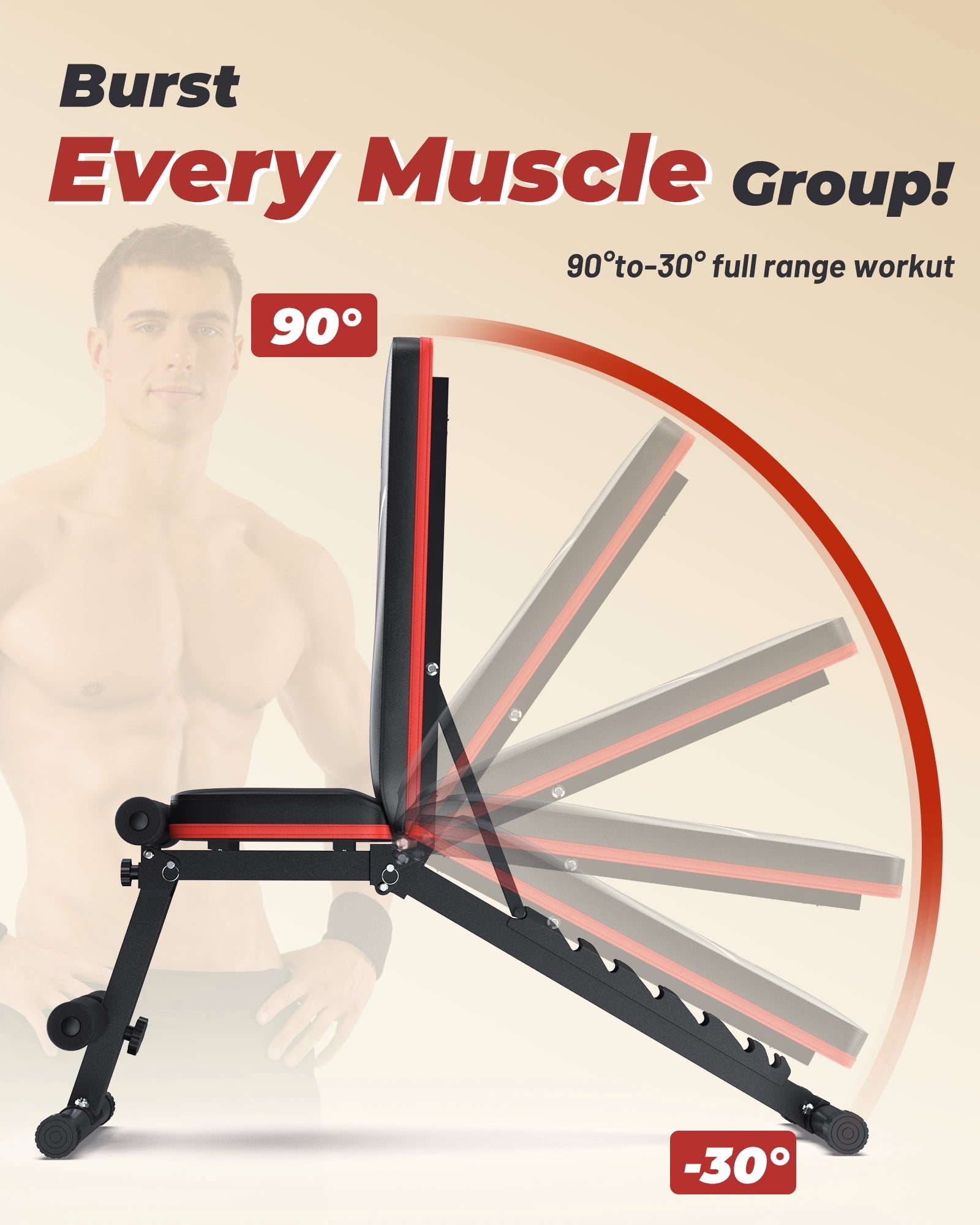 Adjustable Folding Weight Bench for Home Gym, Includes Resistance Bands